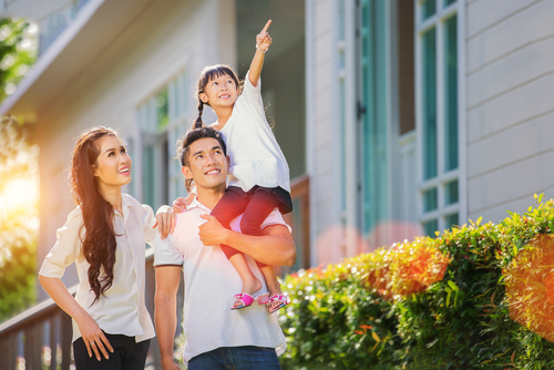 Young family outside after visiting their eye doctor