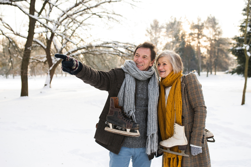 Older couple with macular degeneration ice skating